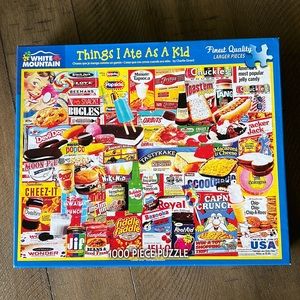 White Mountain 1000 PC Puzzle Excellent preowned.  “Things I Ate As A Kid”